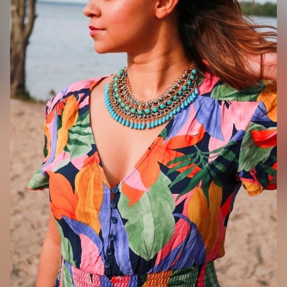 NWOT - Abel The Label Leonard Leaf Print Midi Dress - Size S - Picture 5 of 7